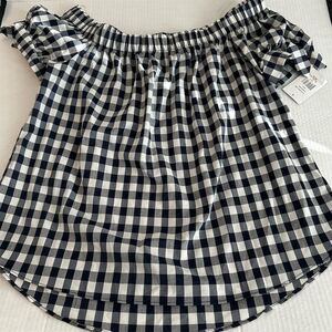 Women's Off-the-Shoulder Gingham Cropped Blouse Blue/White Ruffle Short Sleeve